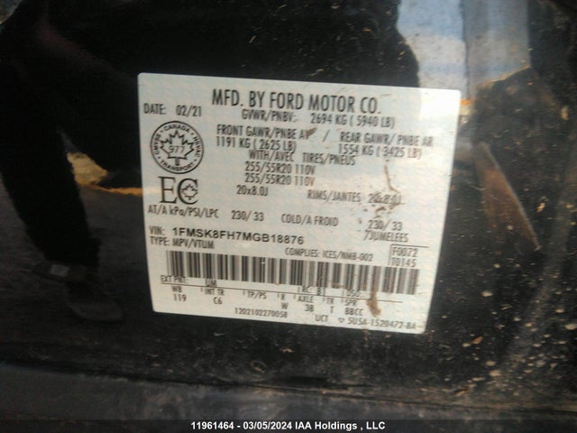 Ford Explorer Limited 2021 1FMSK8FH7MGB18876 Image 9