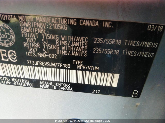 Toyota RAV4 SE 2018 2T3JFREV9JW778189 Image 9