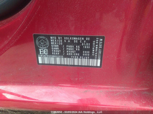 3VWGM7BU9NM002035 Volkswagen Jetta