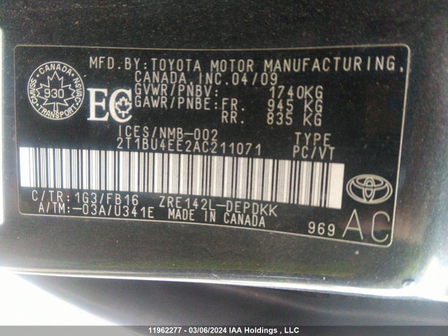 Aukcja sprzedaży 2010 Toyota Corolla S/le/xle, vin: 2T1BU4EE2AC211071, numer aukcji: 11962277