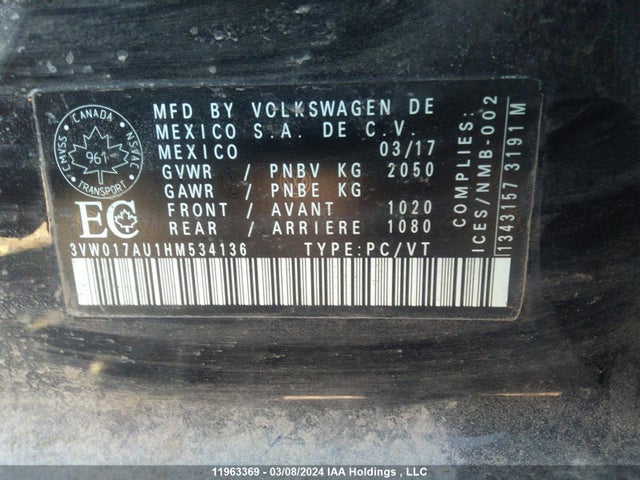 3VW017AU1HM534136 Volkswagen GOLF SPORTWAGEN