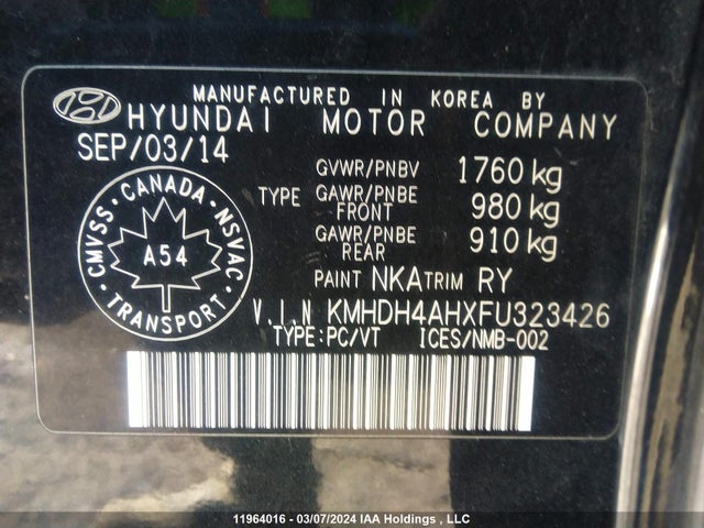 Продажа на аукционе авто 2015 Hyundai Elantra Se/sport/limited, vin: KMHDH4AHXFU323426, номер лота: 11964016