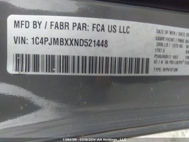 1C4PJMBXXND521448 Jeep Cherokee Trailhawk