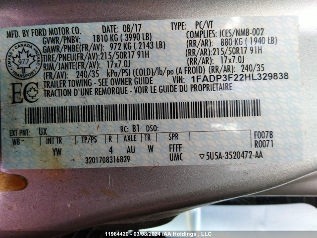 Ford FOCUS SE 2017 1FADP3F22HL329838 Image 9