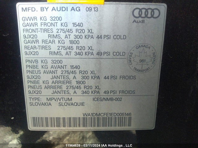 Продаж на аукціоні авто 2014 Audi Q7, vin: WA1DMCFE1ED005146, номер лоту: 11964639