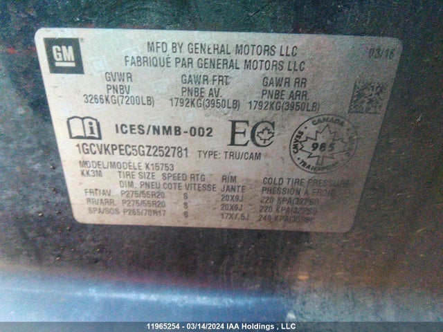Chevrolet Silverado 1500 2016 1GCVKPEC5GZ252781 Image 9