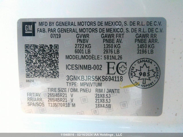 Chevrolet BLAZER 2019 3GNKBJRS5KS694118 Image 9