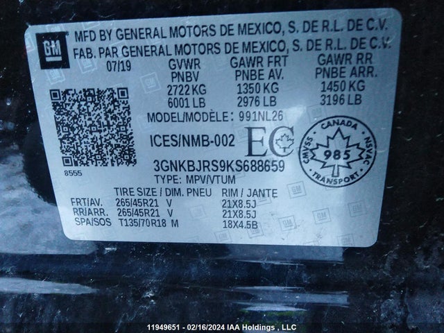 Chevrolet Blazer 2019 3GNKBJRS9KS688659 Image 9