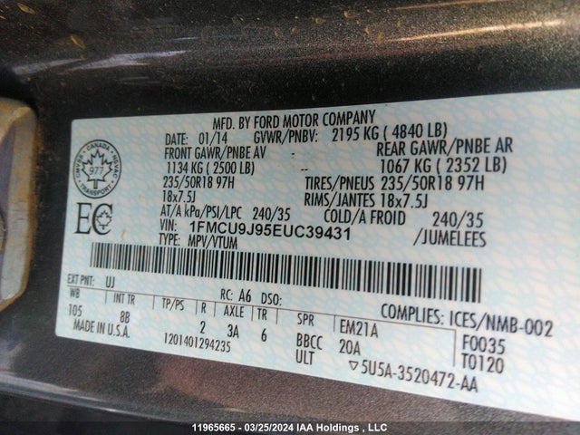 Ford Escape Titanium 2014 1FMCU9J95EUC39431 Image 9