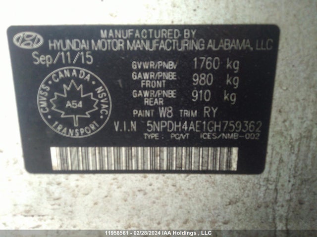 Hyundai ELANTRA GL 2016 5NPDH4AE1GH759362 Image 9