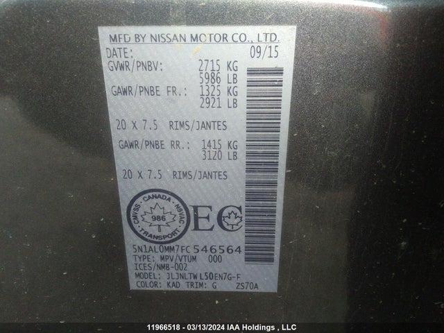 5N1AL0MM7FC546564 Infiniti QX60