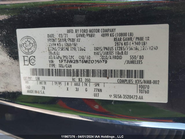 Ford F-250 Platinum 2021 1FT8W2BT6MED35079 Image 9