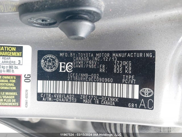 Toyota COROLLA LE 2014 2T1BURHE9EC090960 Image 9