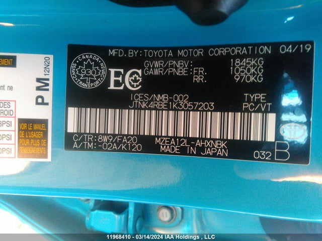 Toyota Corolla 2019 JTNK4RBE1K3057203 Image 9
