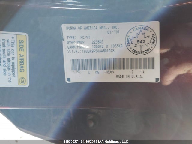 Продаж на аукціоні авто 2010 Acura Tl, vin: 19UUA9F54AA801078, номер лоту: 11970027