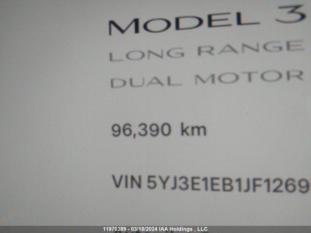 11970389 :رقم المزاد ، 5YJ3E1EB1JF126997 vin ، 2018 Tesla Model 3 Long Range/performance مزاد بيع