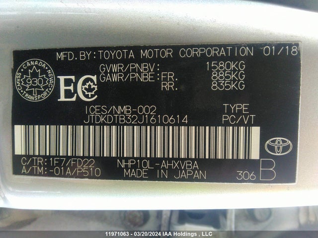 Toyota Prius C Technology 2018 JTDKDTB32J1610614 Image 9