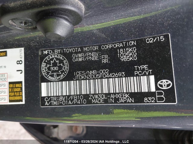 Toyota Prius 2015 JTDKN3DU5F0442693 Image 9