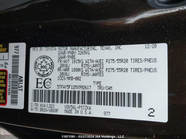 Toyota Tundra Platinum 2021 5TFAY5F12MX992617 Image 9