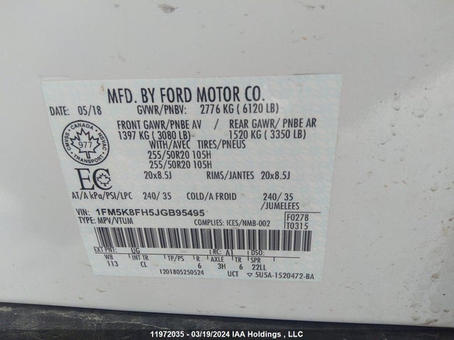 Ford Explorer Limited 2018 1FM5K8FH5JGB95495 Image 9