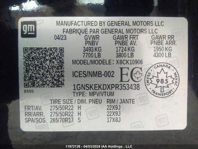 Chevrolet Suburban 2023 1GNSKEKDXPR353438 Image 9