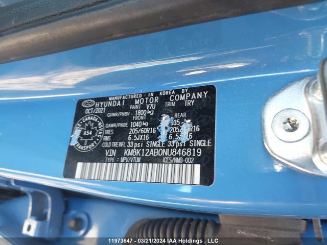 Hyundai Kona Se 2022 KM8K12AB0NU846819 Image 9