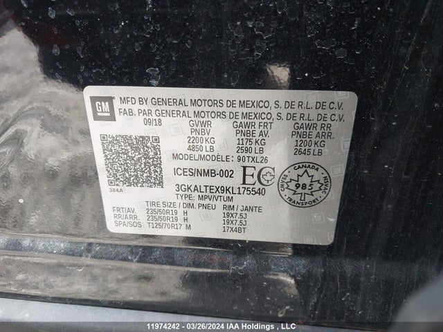 11974242 :رقم المزاد ، 3GKALTEX9KL175540 vin ، 2019 Gmc Terrain مزاد بيع