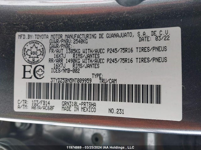 Toyota Tacoma 2022 3TYDZ5BN5NT009959 Image 9
