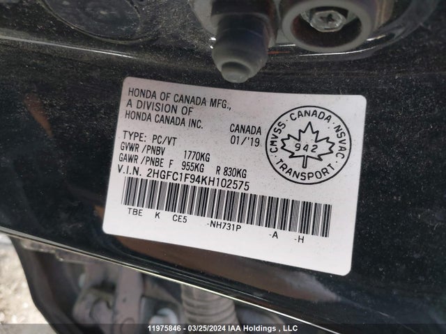 Honda l15b7/l15by 2019 2HGFC1F94KH102575 Image 28