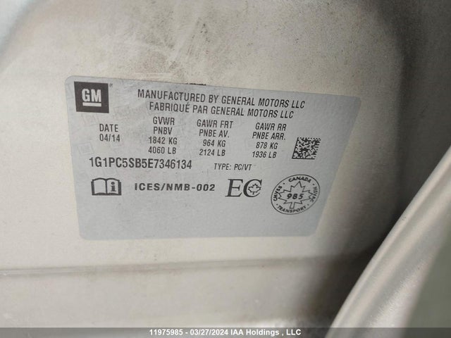Chevrolet CRUZE LT 2014 1G1PC5SB5E7346134 Image 9
