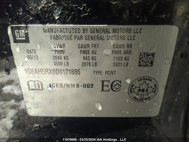 2013 Cadillac Ats Luxury მანქანა იყიდება აუქციონზე, vin: 1G6AH5RX6D0171886, აუქციონის ნომერი: 11976666