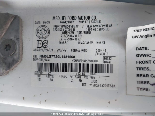 Ford Transit Connect Xlt 2020 NM0LS7T20L1481568 Image 9