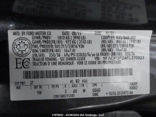 Ford FOCUS SE 2015 1FADP3F24FL370923 Image 9
