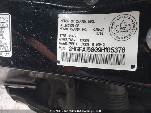 Продаж на аукціоні авто 2009 Honda Civic Sdn, vin: 2HGFA16009H105376, номер лоту: 11977008