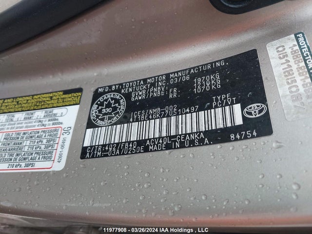 Aukcja sprzedaży 2007 Toyota Camry Ce/le/xle/se, vin: 4T1BE46K77U510497, numer aukcji: 11977908