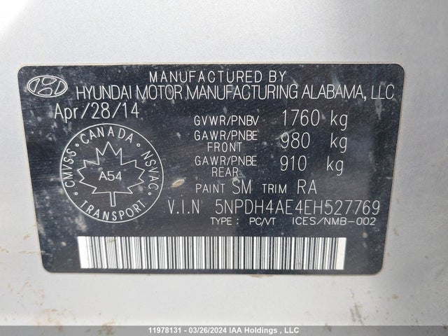 Hyundai ELANTRA GL 2014 5NPDH4AE4EH527769 Image 9