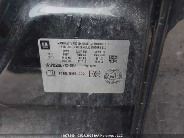 Chevrolet Cruze 2015 1G1PD5SB5F7291036 Image 9