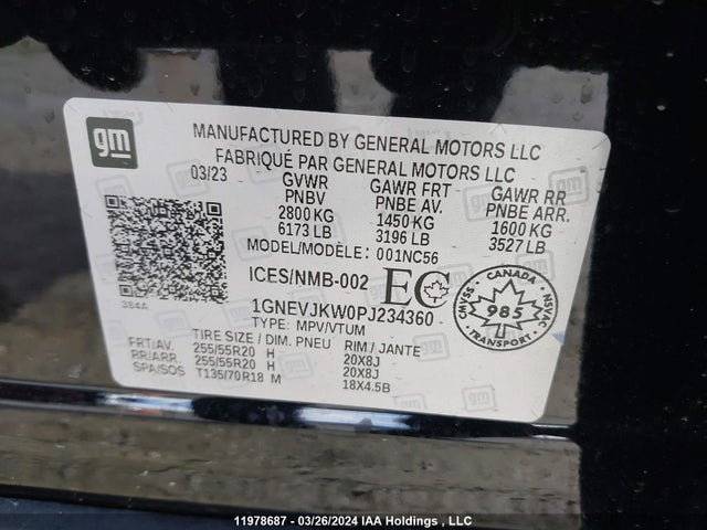 Chevrolet Traverse Rs 2023 1GNEVJKW0PJ234360 Image 9