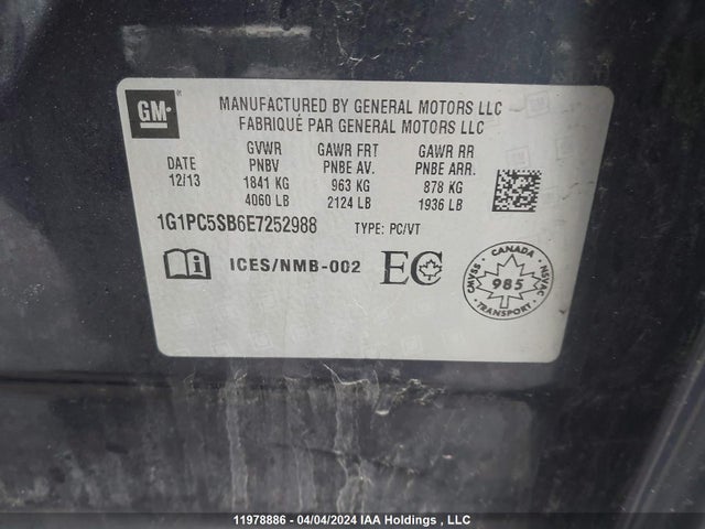 Chevrolet CRUZE LT 2014 1G1PC5SB6E7252988 Image 9