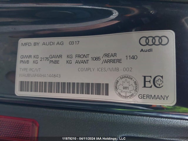 WAUBNAF44HA144843 Audi A4