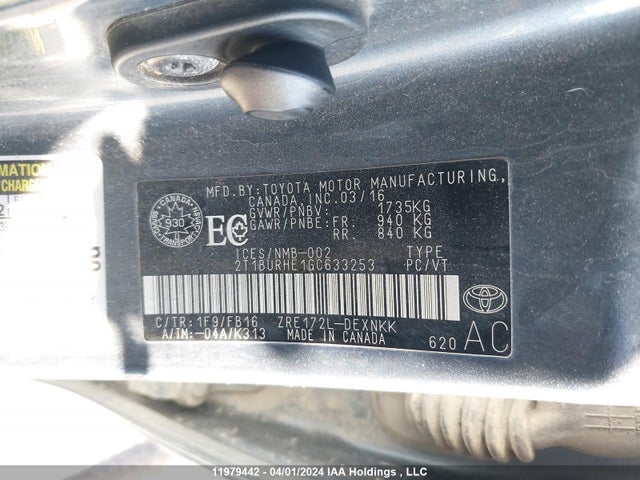 Toyota COROLLA CE/S/LE 2016 2T1BURHE1GC633253 Image 9