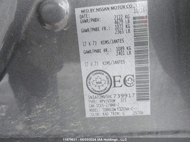Nissan Rogue 2017 5N1AT2MV5HC739917 Image 28
