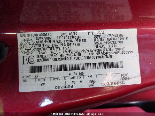 Ford FOCUS SE 2015 1FADP3K28FL265999 Image 9