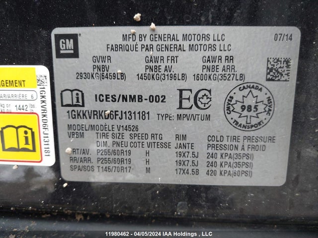 1GKKVRKD6FJ131181 GMC Acadia