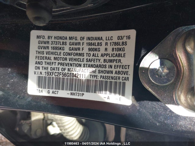 Honda k20c2 2016 19XFC2F56GE042111 Image 27