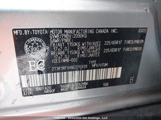 Toyota RAV4 2022 2T3R1RFV4NC276939 Image 9