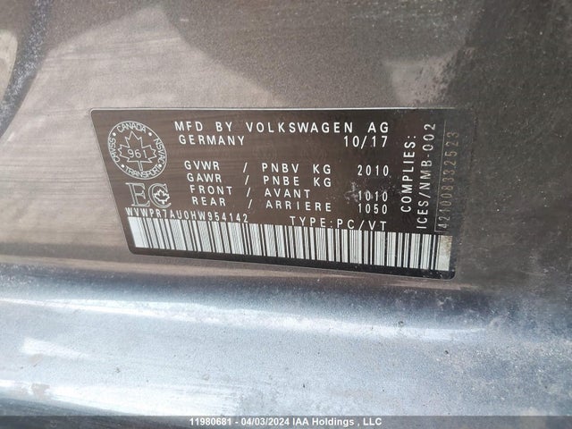 WVWPR7AU0HW954142 Volkswagen E-Golf