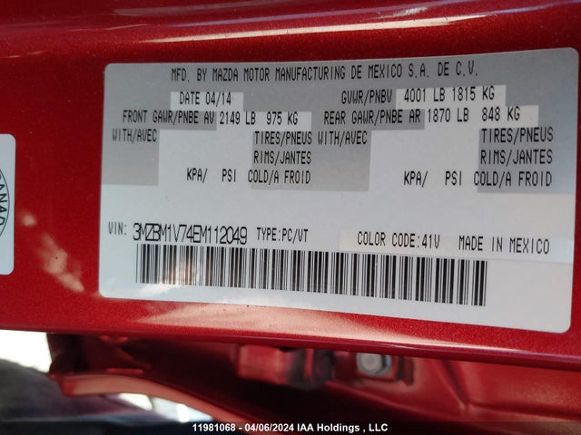 3MZBM1V74EM112049 Mazda MAZDA3