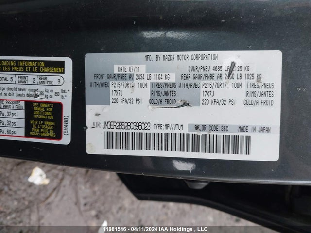 Aukcja sprzedaży 2011 Mazda Cx-7, vin: JM3ER2B52B0396023, numer aukcji: 11981546