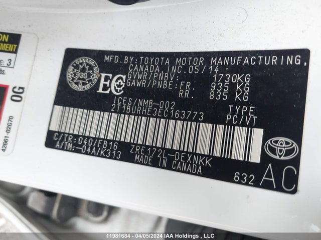 Toyota Corolla 2014 2T1BURHE3EC163773 Image 9